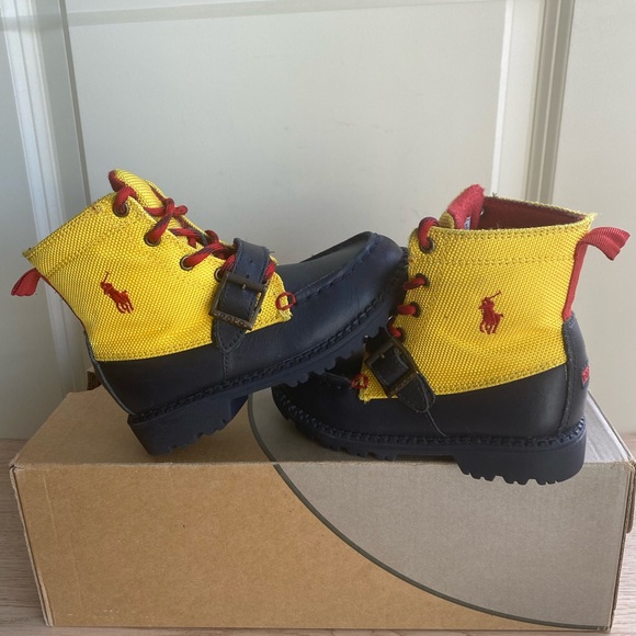 Polo Toddler Ranger Boots Yellow/ Navy Leather - SZ 9 C - Picture 5 of 13